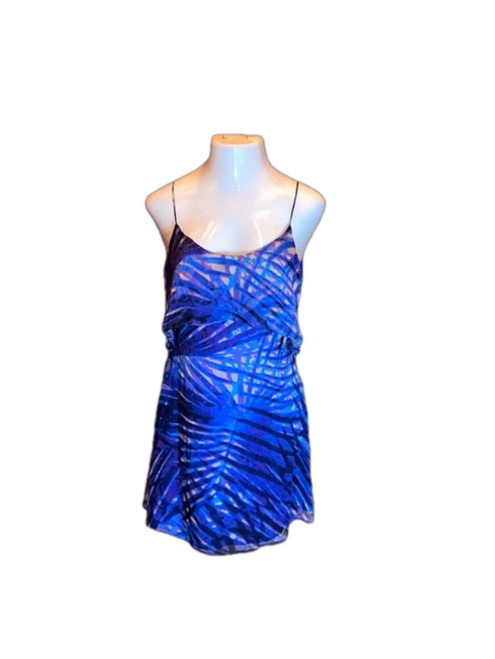 CUSP by NEIMAN MARCUS Fabulous Blue & Purple Abstract Print Silk Sundress Size M
